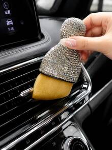1pc Car Interior Dusting Brush, Glitter Rhinestone Handle Soft Bristle Cleaning Brush, Suitable For Car, Computer Keyboard Dusting - Car Interior Cleaning Brush - View 4
