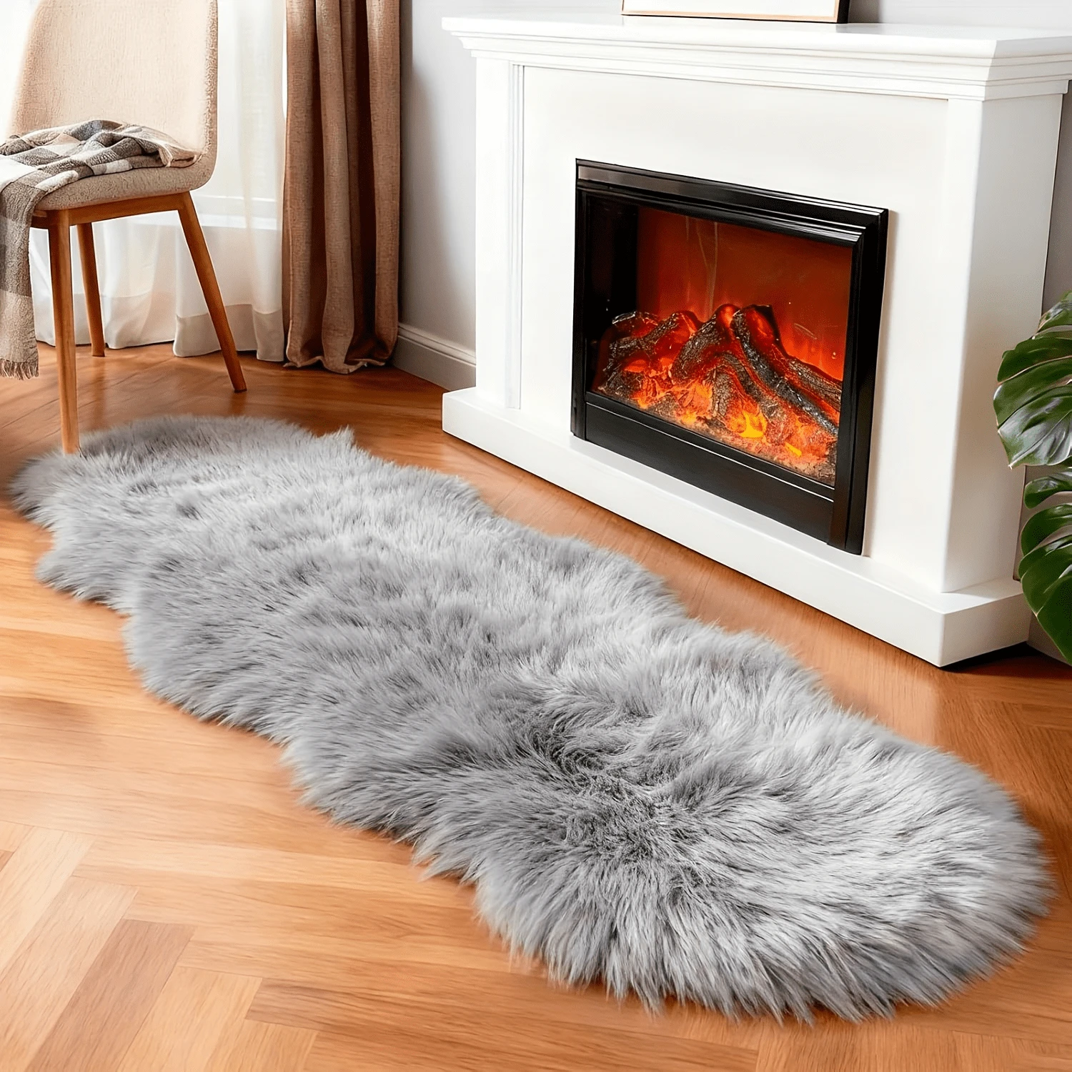 1pc Grey Irregular Long Pile Faux Fur Rug, Bedroom Carpet, Living Room Carpet, Door Mat, Small Rug, Carpet, Rug, Home Decor, Area Rug, Outdoor Mat, Home Decor, Area Carpet, Bedroom Carpet, Washable Carpet - Multicolor - View 1
