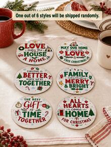 1/6pcs Christmas Round Coasters, Red & Green Holiday Blessing Text Print, Family Reunion Christmas Decor Coasters, Coffee Cup Heat-Resistant Table Mats, Christmas Party Home Desktop Decoration - Multi-color/1 - View 11