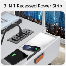 Ổ cắm điện âm mini, 3 ổ cắm AC, dây nối dài 1.5m, tiết kiệm không gian, phù hợp cho bàn làm việc tại nhà, tủ đầu giường, mặt bếp, bàn làm việc, phòng ký túc xá - Phích cắm loại B của Mỹ (110-127V) - Xem 6