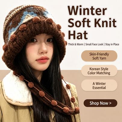 1pc Women's Plush Knitted Beanie Hat, Cozy Furry Cuffless Skull Cap, Stretch Warm Winter Headwear For Skiing, Hiking, Commuting, Travel And Gifts Idea