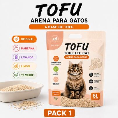 PAWDLE Tofu-Katzenstreu 6 l, klumpende Streu auf Tofubasis, super saugfähig, hygienisch, staub- und geruchsneutral, 5 Duftrichtungen: Original, Apfel, Lavendel, Zitrone und Grüner Tee, Einzelpackung oder 2er-, 4er- und 6er-Packung