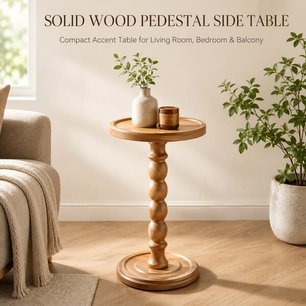1pc Minimalist Round Solid Wood Coffee Side Table, Tea Table, Portable Multi-Functional Storage Wooden Table, Service Table For Candle Holder, Plant Stand, Suitable For Living Room, Bedroom, Sofa Side, Coffee Corner, Balcony, Garden, Fits Various Home Decor Styles