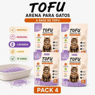 PAWDLE Areia higiênica para gatos Tofu 6L, aglomerante, à base de tofu, superabsorvente e higiênica, zero poeira e controle de odores, 5 fragrâncias: Original, Maçã, Lavanda, Limão e Chá Verde, 1 unidade ou pacotes com 2, 4 e 6 unidades.