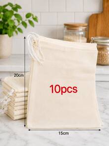 10/5pcs Reusable Drawstring Soup Bags - Multipurpose Tea, Spice And Cheese Cloth Filter Bags, Suitable For Cooking, Herbal Medicine And Bone Broth Brewing - Kitchen Essential Accessories - White - View 15