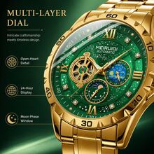 1pc Men's Yellow Angular Case Green Starry Sky Dial Moon Phase & Star Multi-Window Display Luxury Automatic Tourbillon Mechanical Wristwatch - Mouldless - View 13