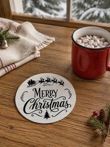 1/6入聖誕黑白圓形杯墊 Merry Christmas 暖心祝福文字款 雪人、馴鹿、房屋、雪花圖案 飲料杯墊 聖誕餐桌派對居家裝飾 - 多色/3 - 查看 8