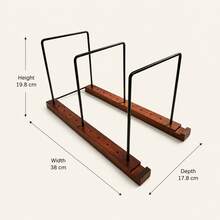 Vintage Vinyl Record Storage Rack, Wood & Steel Desktop Record Holder Stand With Adjustable Slots, Non-Slip Base LP Album Display Organizer For CD Records Collection - Brown - View 10