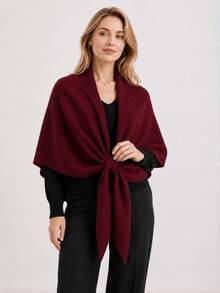 1pc New Warm Knitted Shawl Scarf, Elegant Versatile Solid Color Triangle Large Wrap, Suitable For Autumn/Winter Daily Wear For Women - Multicolor - View 5