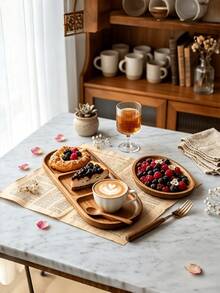 1pc Divided Serving Tray, Multi-Compartment Wooden Snack Tray, Wooden Tray, Kitchen Supplies, Wooden Storage Display Tray, Can Hold Candy, Dried Fruit, Nuts And Appetizers, Decorative Divided Tray, Suitable For Kitchen, Coffee Table, Party, Holiday Home Decor, Perfect Housewarming Gift. - View 4