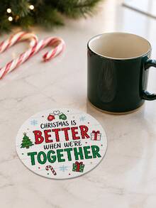 1/6pcs Christmas Round Coasters, Red & Green Holiday Blessing Text Print, Family Reunion Christmas Decor Coasters, Coffee Cup Heat-Resistant Table Mats, Christmas Party Home Desktop Decoration - Multi-color/1 - View 5
