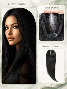 7.62cm X 10.16cm Lace Base Natural Straight Hair Wig, Adds Volume To Thinning Hair, Natural Look, Breathable And Lightweight, Suitable For Daily Wear - Natural Black - View 3