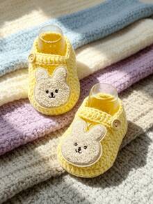 1 Pair Infant Slippers With Rabbit Applique, Beige And White, Infant Shoes - Yellow - View 4