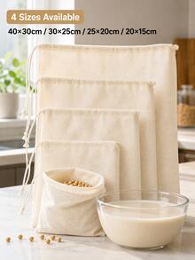 1/4/5pcs Multi-Size Cheesecloth, Reusable, 100% Natural Color Fabric, Ultra-Fine Gauze, Cooking Use, Nut Milk Strainer Bag - Multicolor - View 12