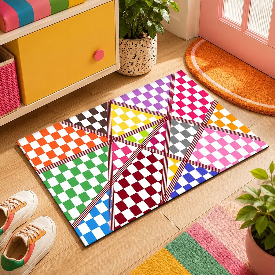 2D Colorful Plaid Print Pattern Drainage Mat/Absorbent Mat/Drying Mat For Coffee Machine And Tableware - Absorbent Polyester Desktop Protector With Rubber Non-Slip Backing, For Kitchen Countertop Decoration - Home Bar And Dining Table Placemat - Multicolor - View 1
