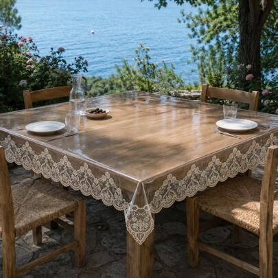 1 Peça Toalha de Mesa Transparente de PVC com Renda Bordada, Toalha de Mesa, Mesa de Jantar, Mesa de Café, Toalha de Mesa Decorativa para Armário Lateral