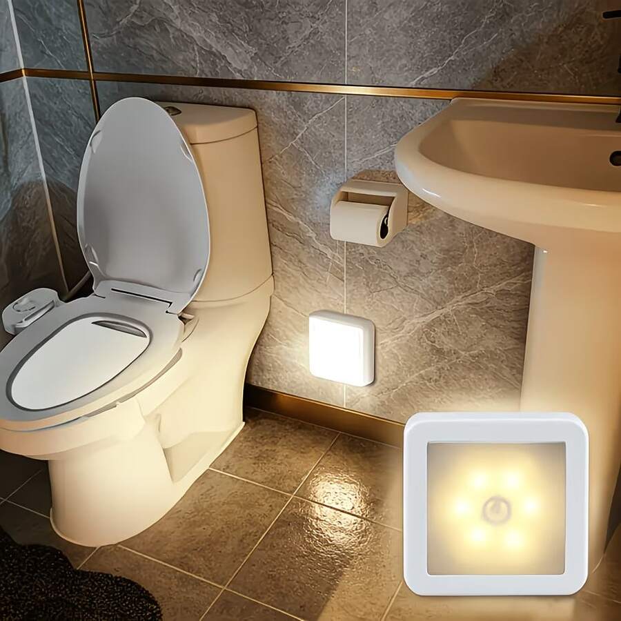 6pcs/LED Motion Sensor Night Light, Smart PIR Sensor, Auto On/Off, Bedside Lamp, AAA Battery Powered, Easy Installation, Suitable For Bathroom, Bedroom, Hallway, Stairs, Cabinet, Garage