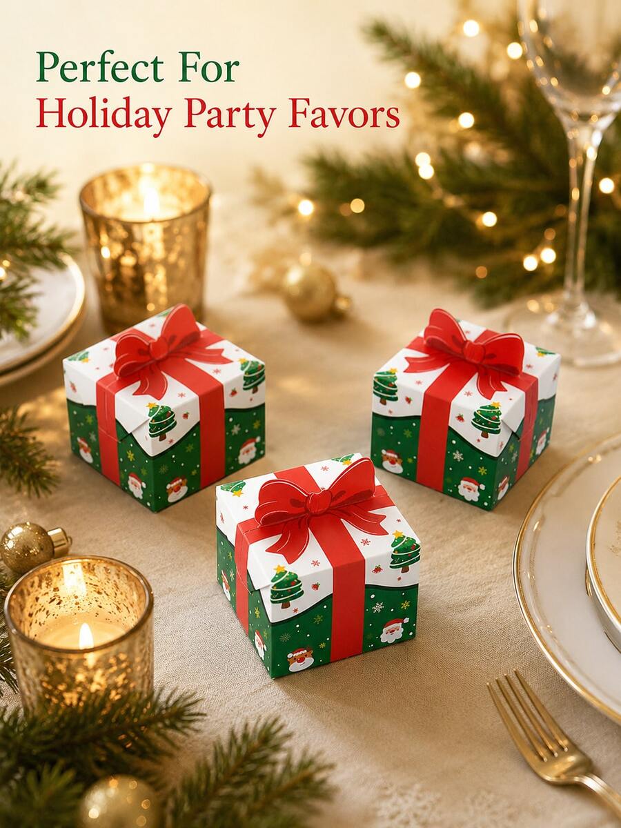 10pcs Reusable 3D Bow Christmas Paper Gift Boxes, Holiday Candy Cookie Baking Dessert Party Favor Packaging Boxes - Multicolor - View 1