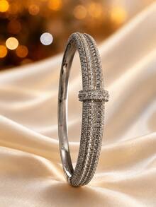1pc Women's Fully Embellished Zirconia Multi-Layer Snap Bracelet, Luxury High-End Style, Versatile For Party And Commute - Bracelet - View 4