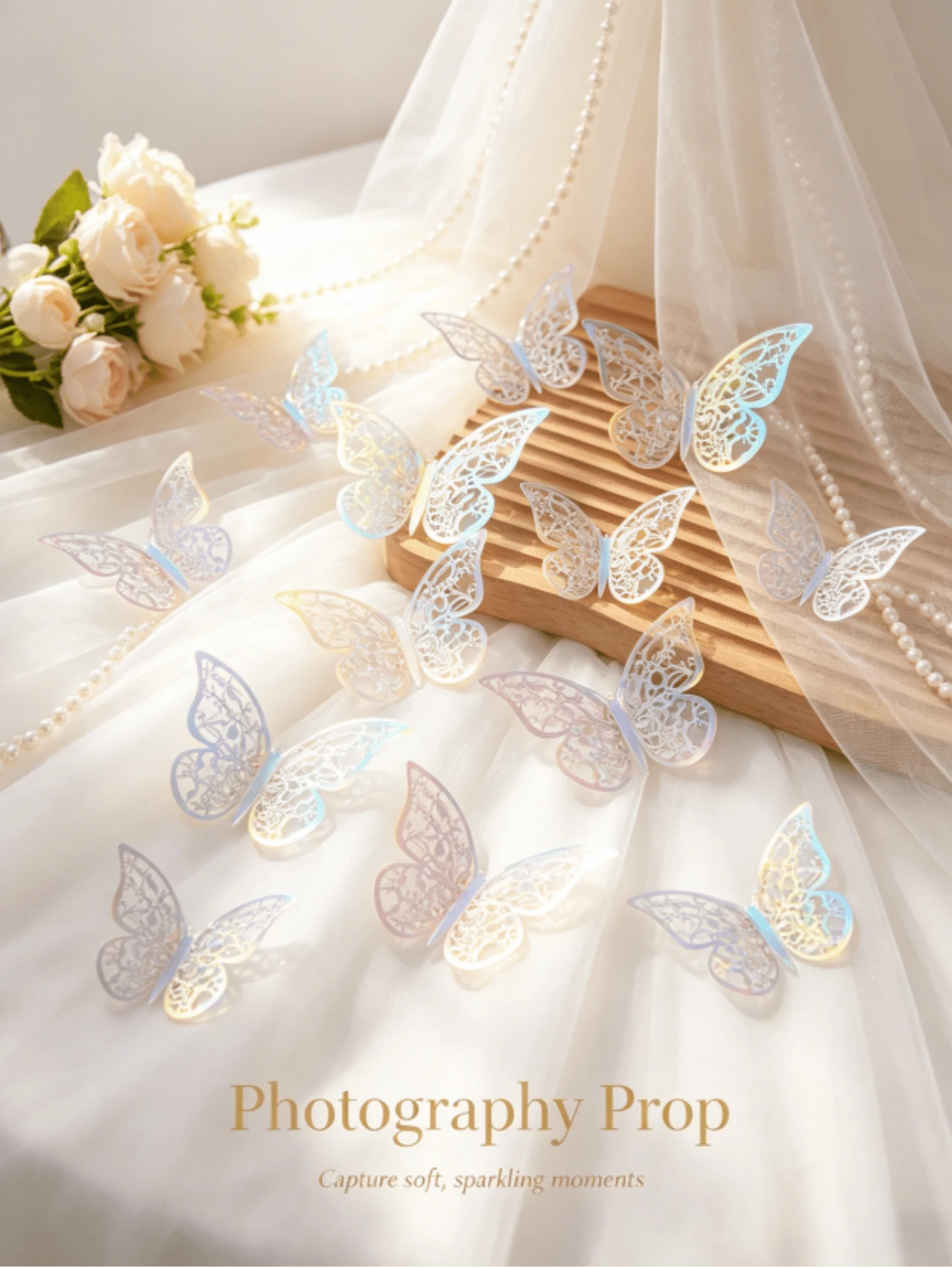 12pcs Holographic 3D Hollow Paper Butterfly Wall Stickers, Colorful Reflective Butterfly Decals For DIY Home Wall Decor, Birthday Halloween Christmas Party Decoration - 3D Butterfly - View 1