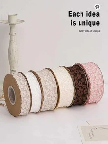 1 Roll 0.98*354.3 Inch Valentine's Day Flower Wrapping Ribbon, Gift Wrapping Ties, Thickened Lace Ruffled Embossed Floral Ribbon, Suitable For Decorating Gift Boxes, Baskets, Bouquets And Other Items * - View 8