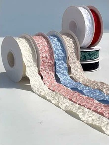 1 Roll 0.98*354.3 Inch Valentine's Day Flower Wrapping Ribbon, Gift Wrapping Ties, Thickened Lace Ruffled Embossed Floral Ribbon, Suitable For Decorating Gift Boxes, Baskets, Bouquets And Other Items * - View 5