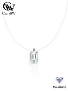 ConiiW 925 Silver 1-Carat Square Moissanite Invisible Fishing Line Necklace For Women – Suitable For Daily Wear And Dates - Silver - View 2