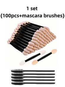200/100/50/10pcs Eyeshadow Brushes, Dual-Ended Sponge Eye Makeup Applicators For Women And Girls (Black, Nude, White) - Multicolor - View 11