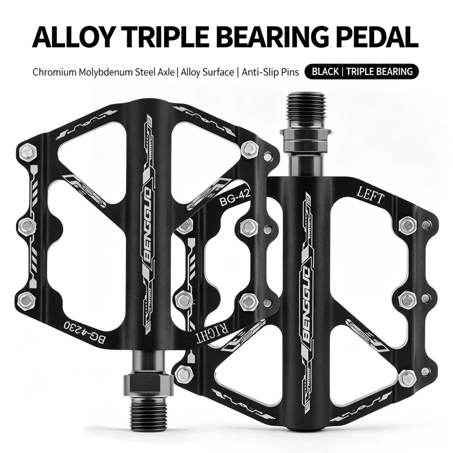 1pc Aluminum Alloy Triple Bearing Bicycle Pedal, Wide Anti-Slip Design For Mountain Bike & Road Bike Universal Cycling Pedal - Multicolor - View 1