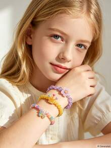 24‑Piece Kids Acrylic Colorful Beaded Bracelets Gift Box, Random Colors, Children Party Favors, Festival Wear, Birthday Gift For Kids - Multicolor - View 6