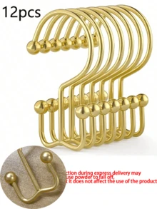 12pcs Metal Gold Shower Curtain Hooks, Double Hook Design, Bathroom Curtain Rings, Autumn Decor, Bathroom Decoration, Mountain Shape Design, Multi-Functional Home Metal Shower Curtain Hooks - Multicolor - View 11