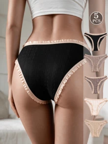 Women's 5pcs Milk Silk Jacquard Triangle Panties - Multicolor - View 2