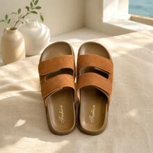 Women's Casual Fashion Open Toe Slippers, New Retro Flat Soft Non-Slip Beach Vacation Strap Sandals - Brown - View 1