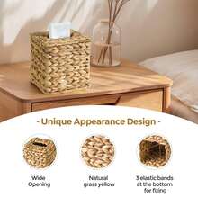 1 Pack Large Capacity Square Handwoven Natural Seagrass Tissue Box Cover With Lid, Boho Rustic Style Wicker Tissue Holder, Durable Napkin Dispenser For Bathroom, Living Room, Bedroom, Vanity, Home Decor - Multicolor - View 4