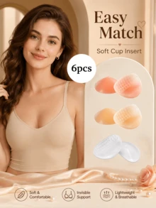 1pc/2pcs Transparent, Khaki, Pink Silicone Breast Pads, Soft Cup Design, Invisible Shoulder Strap, Suitable For Daily Wear, Work, Office, Knitwear, Tops, Party And Club Looks. Soft Teardrop Shaped Pads, Suitable For V-Neck Tops, Naturally Fit Body Shape, Universal Left/Right - Multi-color - View 2