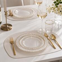 10/25/50pcs Elegant Transparent Dessert Plates With Hammered Gold Rim, 7.5 Inch And 10.25 Inch, Perfect For Wedding Decor, Bridal Shower, Birthday Dinner Party, Picnic, Valentine's Day, Christmas, Halloween And Various Party Events Multi-Functional Plates - View 3
