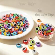 120Pcs 8mm Mixed Color Resin Evil Eye Beads Flat Round With Pupil Details, Perfect For DIY Jewelry And Crafts, Colorful Multiple Colors - Multicolor - View 7