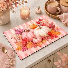 Pink Pumpkin Print Pattern Drainage Mat/Absorbent Mat/Drying Mat For Coffee Machine And Tableware - Absorbent Polyester Tabletop Protector With Rubber Non-Slip Backing, For Kitchen Countertop Decoration - Home Bar And Dining Table Placemat - Multicolor - View 2