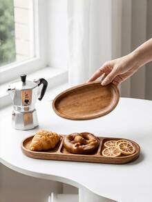1pc Divided Serving Tray, Multi-Compartment Wooden Snack Tray, Wooden Tray, Kitchen Supplies, Wooden Storage Display Tray, Can Hold Candy, Dried Fruit, Nuts And Appetizers, Decorative Divided Tray, Suitable For Kitchen, Coffee Table, Party, Holiday Home Decor, Perfect Housewarming Gift. - View 1