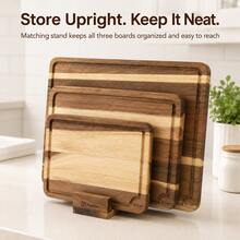 LDQ Acacia Wood Cutting Board Set Of 3 With Stand For Kitchen, Large Butcher Block Chopping Boards With Deep Juice Grooves, Hardwood Charcuterie Serving Board, Housewarming Gift, Trylife - View 3