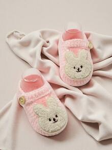 1 Pair Infant Slippers With Rabbit Applique, Beige And White, Infant Shoes - Pink - View 3