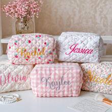 1件個性化刺繡化妝包，客製化姓名化妝收納袋，花卉旅行盥洗包，伴娘禮物（女性風格） - 多色1 - 查看 4