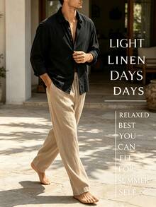 3pcs Men's Linen Straight Leg Casual Pants, Suitable For Daily Outdoor Casual Wear - Khaki - View 4