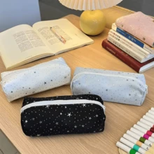 1 buah Tempat Pensil Kanvas Motif Bintang, Kantong Pensil Resleting Kapasitas Besar, Tas Penyimpanan Alat Tulis Siswa Portabel, Organizer Kosmetik Multifungsi, Sekolah, Kantor, Penggunaan Sehari-hari, Semester Baru, Penggunaan Sekolah - Bintang putih berbintik-bintik - View 3