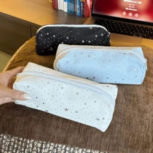 1 buah Tempat Pensil Kanvas Motif Bintang, Kantong Pensil Resleting Kapasitas Besar, Tas Penyimpanan Alat Tulis Siswa Portabel, Organizer Kosmetik Multifungsi, Sekolah, Kantor, Penggunaan Sehari-hari, Semester Baru, Penggunaan Sekolah - Bintang putih berbintik-bintik - View 4