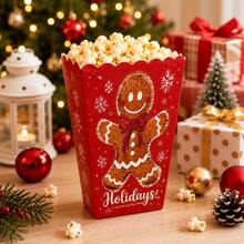 12/24 Buah Kotak Popcorn Natal, Kotak Suvenir Pesta Liburan Bergambar Manusia Kue Jahe dan Santa Claus, Kotak Camilan Natal Merah, Dekorasi Pesta Natal - Kotak Nasi Natal - View 3