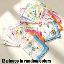 12pcs Women's Handkerchiefs, Vintage Style, 11-Inch Floral Pattern, Wavy Edge Design, Embroidered Craftsmanship, Suitable For Tea Parties, Weddings And Other Occasions. - Multicolor - View 10