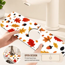 1pc Autumn Pattern Printed Diatomaceous Earth Faucet Water Absorbent Mat, Kitchen Sink Splash Guard, Washbasin Drip Tray, Countertop Water Collection Pad, Faucet Drip Collector, Suitable For Kitchen, Bathroom And Laundry Room - Multicolor - View 9