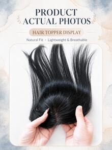 7.62cm X 10.16cm Lace Base Natural Straight Hair Wig, Adds Volume To Thinning Hair, Natural Look, Breathable And Lightweight, Suitable For Daily Wear - Natural Black - View 4