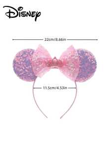 Disney 1pc Sequin Glitter Mouse Ear Headband, Pink Bow Mini Crown Decorated Headband, Cute Princess Theme Party Costume Hair Accessory, Suitable For Festivals, Outings, Photo Props - Multicolor - View 5